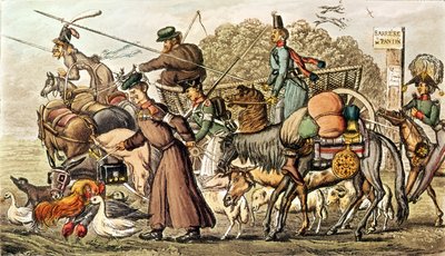 Teil der Alliierten, die 1814 in Paris einmarschieren. Das russische Kontingent, Kosaken und Plünderer von English School
